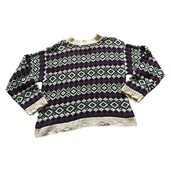 Vintage Knit Club Fair Isles Geometric Crop Sweater Sz Large Vintage 90s Cotton - Picture 2 of 8